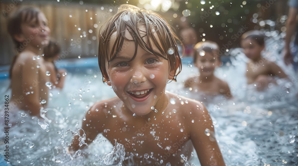 Children splashing in a backyard pool Summer Activities Children splashing in a backyard pool Summer Activities