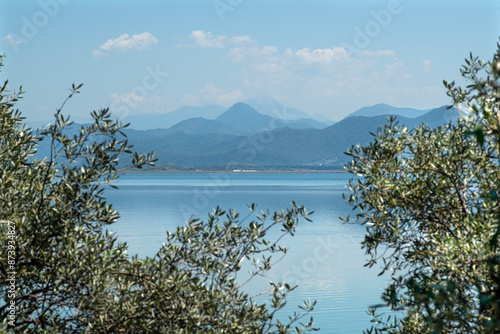 Bay views from green forests. View from the forest to the sea. Magnificent views from the forest to the sea. Magnificent bays of Muğla.