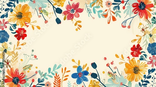 Hand drawn floral motif in circular pattern with copy space © 2rogan