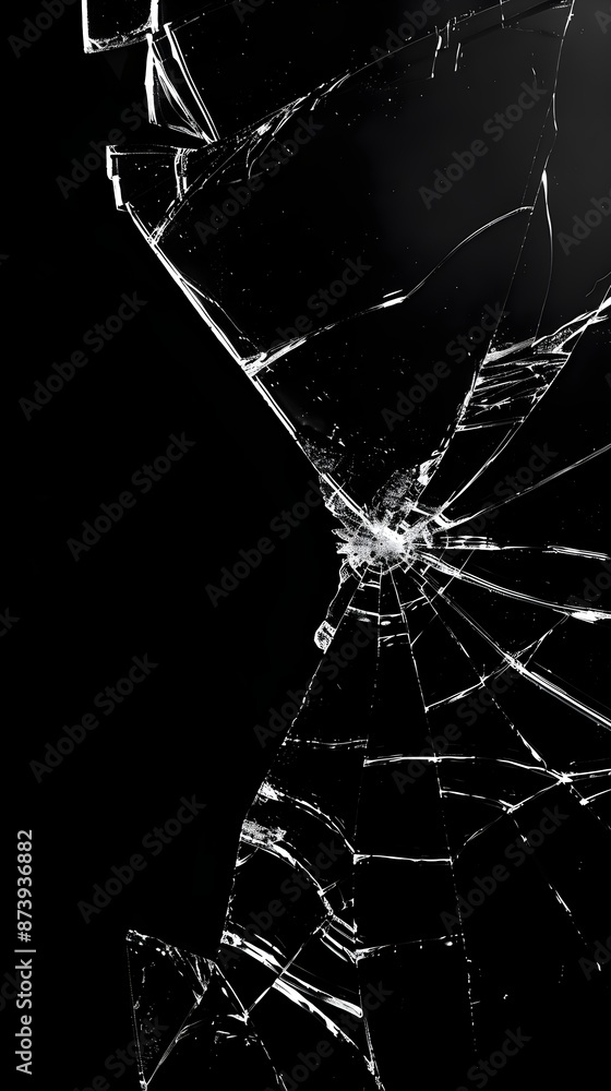 High Contrast Cracked Glass Close-Up High Contrast Cracked Glass Close-Up