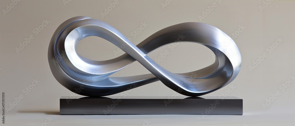 A modern abstract sculpture with twisting metal forms and polished surfaces, Futuristic, High contrast, Sleek and dynamic design A modern abstract sculpture with twisting metal forms and polished surfaces, Futuristic, High contrast, Sleek and dynamic design