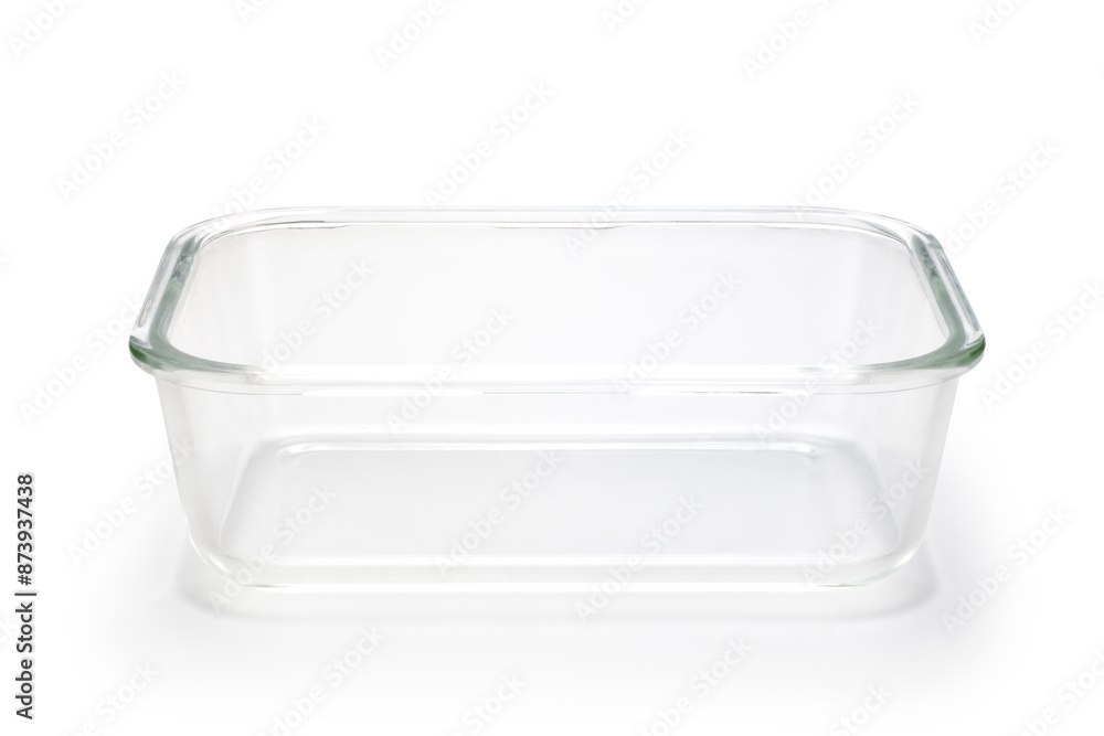 Empty glass rectangular food container on white background Empty glass rectangular food container on white background