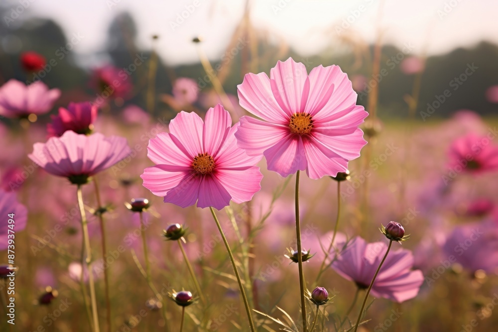 Cosmos flower field outdoors. Cosmos flower field outdoors.