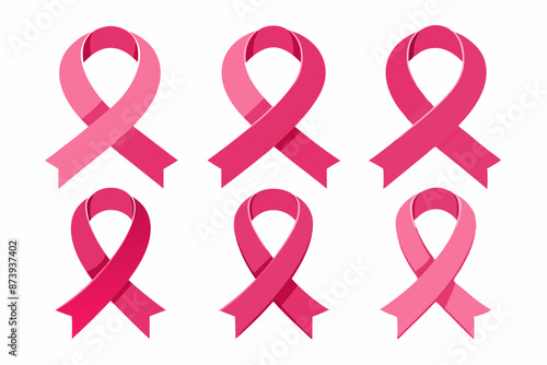 Pink ribbon icons set, Breast cancer awareness ribbons collection, Set of pink ribbons. 

