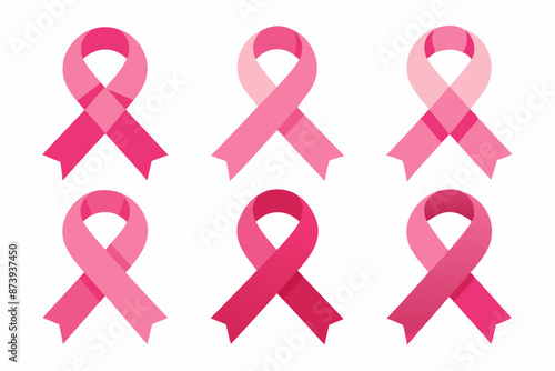 Pink ribbon icons set, Breast cancer awareness ribbons collection, Set of pink ribbons. 
