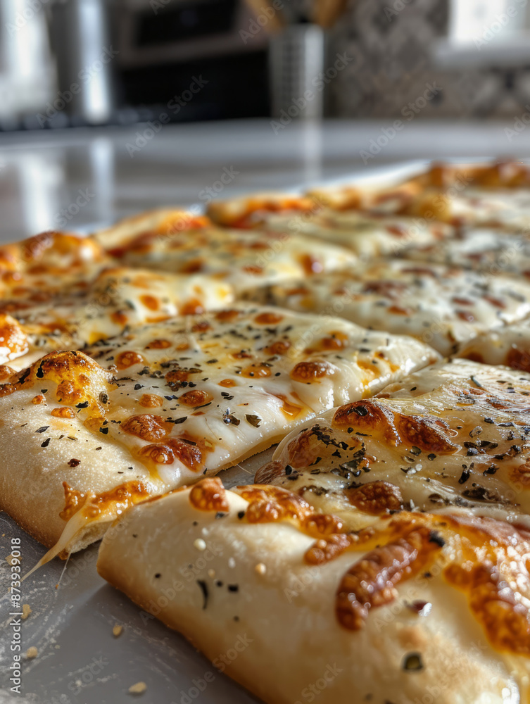 Close-up of a freshly baked cheese pizza with herbs and seasoning. Close-up of a freshly baked cheese pizza with herbs and seasoning.