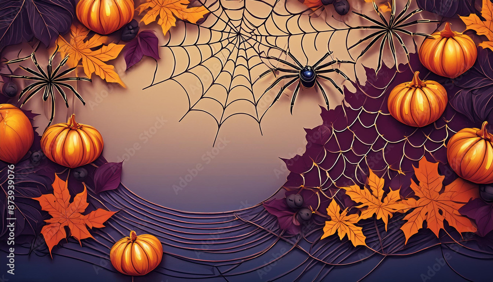 Halloween party border with spider and web, and copy spase Halloween party border with spider and web, and copy spase