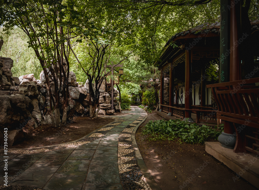 Beautiful scenery of the park on a rainy day, Changchun, China Beautiful scenery of the park on a rainy day, Changchun, China