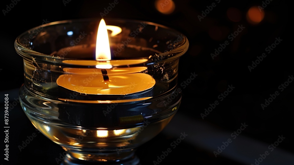 Glowing candle in a glass candlestick, casting a warm and intimate ambiance. Glowing candle in a glass candlestick, casting a warm and intimate ambiance.