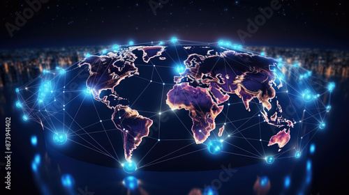 Global network connection over the world 3d graphic background wallpaper., generative ai © Fang
