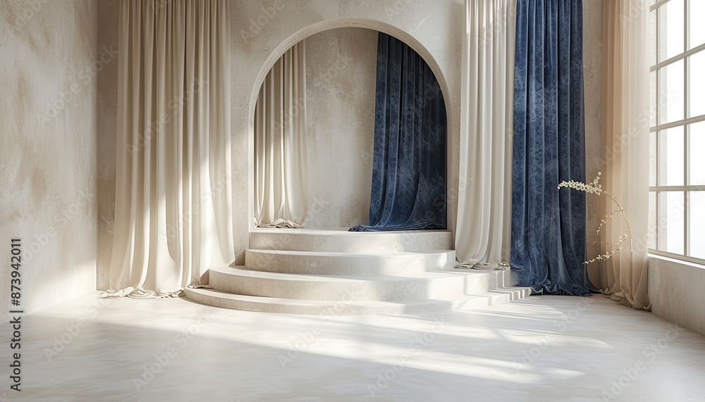 Obraz premium Luxury minimalistic frame with white podium, in the interior, a pedestal for product presentation