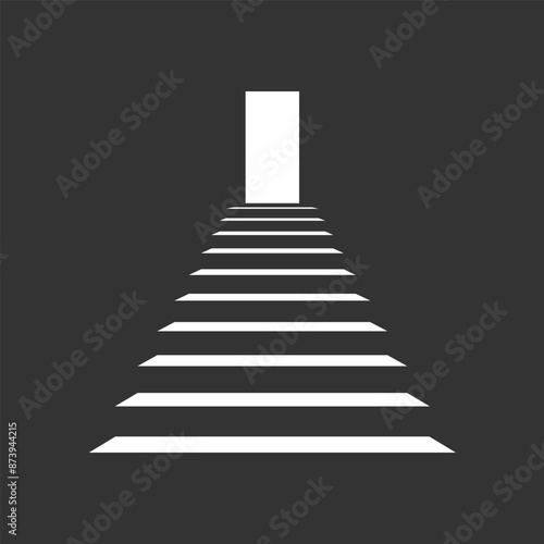 Stair up and door in the darkness. Bright light from the open door lights up the stairs. Business concept. Vector illustration