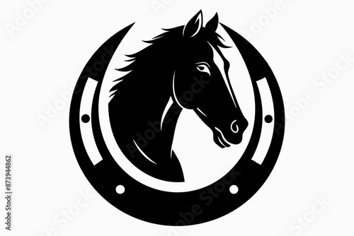 Horse or Stallion Inside Horseshoe Side View Woodcut Retro Style Silhouette Vector