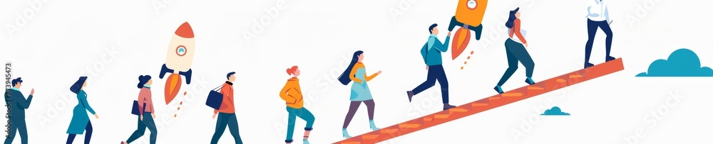 A set of modern characters representing a business concept, a start up, and a teamwork environment A set of modern characters representing a business concept, a start up, and a teamwork environment
