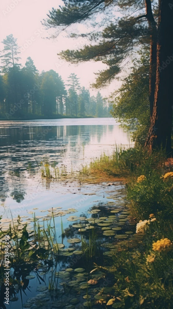 Obraz premium Lake in summer wilderness landscape outdoors.