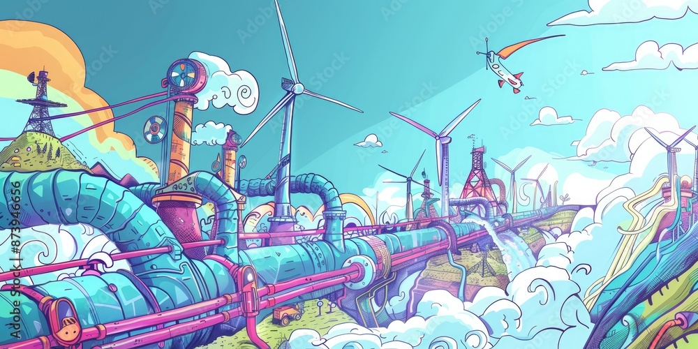 Whimsical Renewable Energy Scene Whimsical Renewable Energy Scene