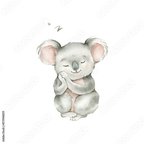 Canvas Print Cute kawaii koala sitting and sleeping watercolor illustration