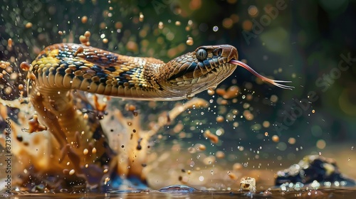 Fierce Snake Striking Its Prey in Dramatic Mid Motion Capture photo