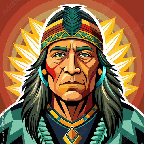 illustration of native american chief warrior