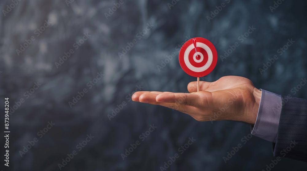 businessman holding a goal target on hand businessman holding a goal target on hand
