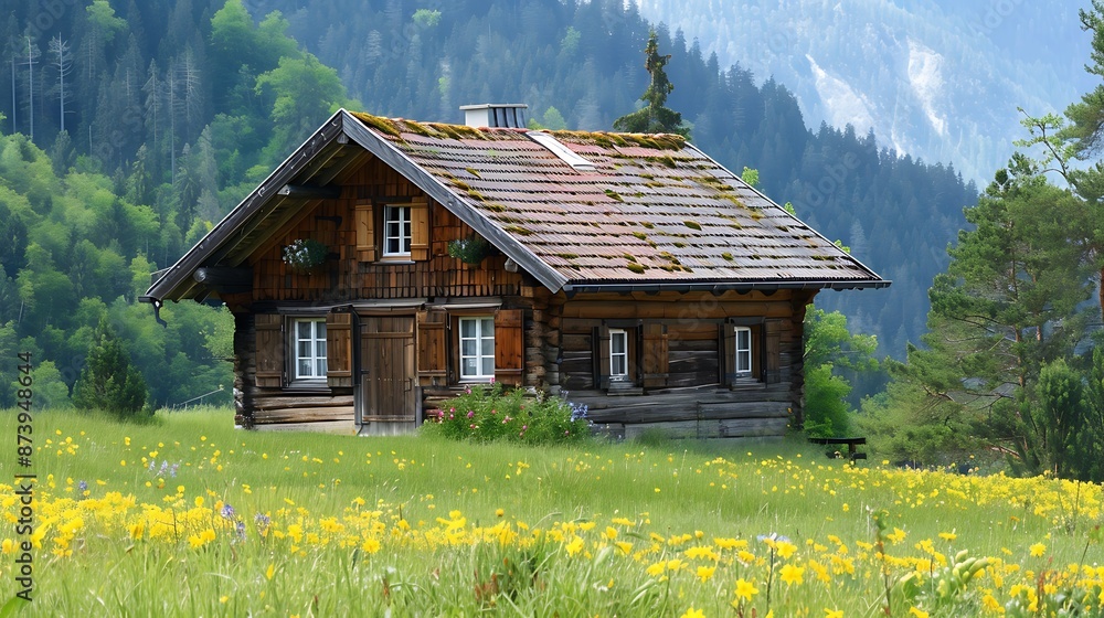 a wooden small house in landscape a wooden small house in landscape