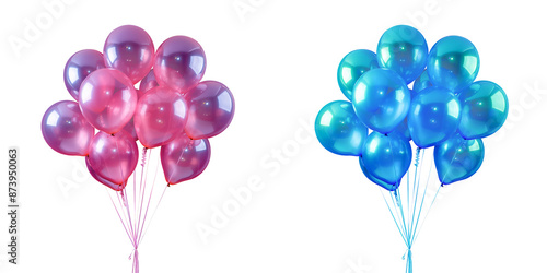 Semi-transparent pink and blue balloon compositions, isolated