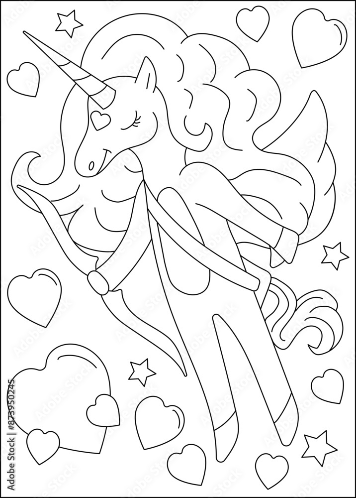 Fototapeta premium unicorn love and affection theme coloring book page