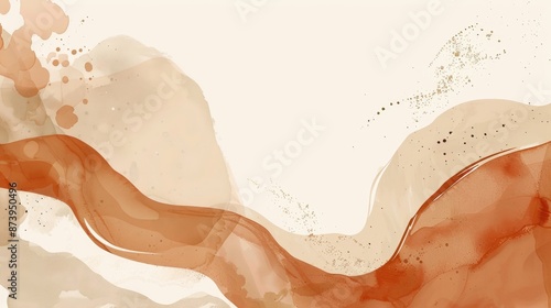 Abstract horizontal banner with vintage fluid shapes in neutral terracotta colors for social media marketing and branding photo