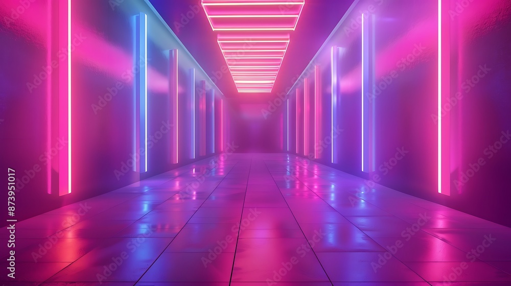 Background of an empty room with walls and neon light neon rays and glow Background of an empty room with walls and neon light neon rays and glow