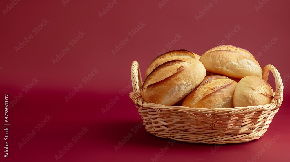 Bread in wicker basket isolated on burgundy background Bread in wicker basket isolated on burgundy background