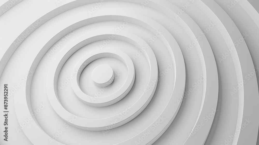 Render in 3D with abstract white geometric background, minimal round frame flat lay, and blank cards Render in 3D with abstract white geometric background, minimal round frame flat lay, and blank cards