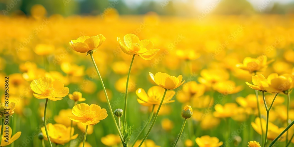Bright field of yellow buttercups in a meadow, flowers, buttercups, yellow, bright, field, meadow, spring, nature, plant Bright field of yellow buttercups in a meadow, flowers, buttercups, yellow, bright, field, meadow, spring, nature, plant