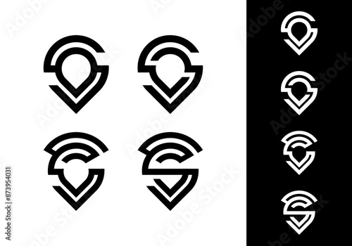 letter s logo design and location pin and also wifi symbol