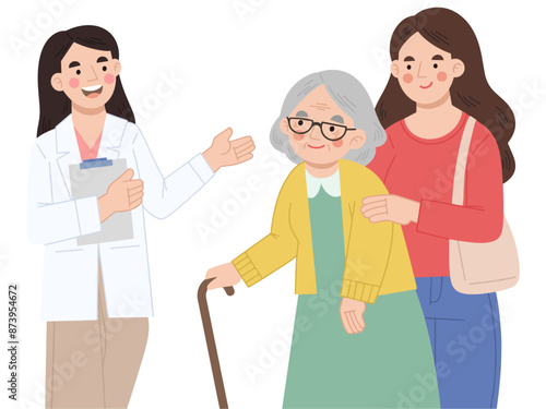 Elderly woman health checkup vector illustration