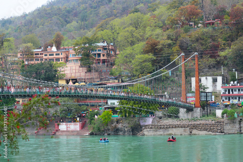 Photography View of Ram Jhula Bridge in Rishikesh, India.
