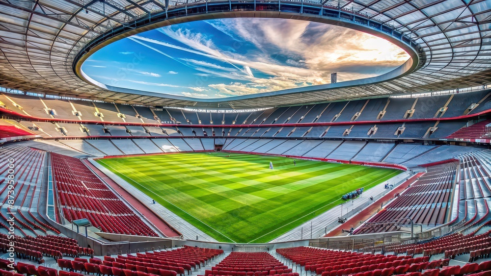 Naklejka premium Allianz Arena Munich Stadium Empty stands during off-season , soccer, football, sports, stadium, architecture, seats, structure, Germany
