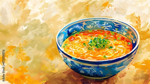  a delicious egg drop soup, centered with sharp detail and a vibrant backdrop.