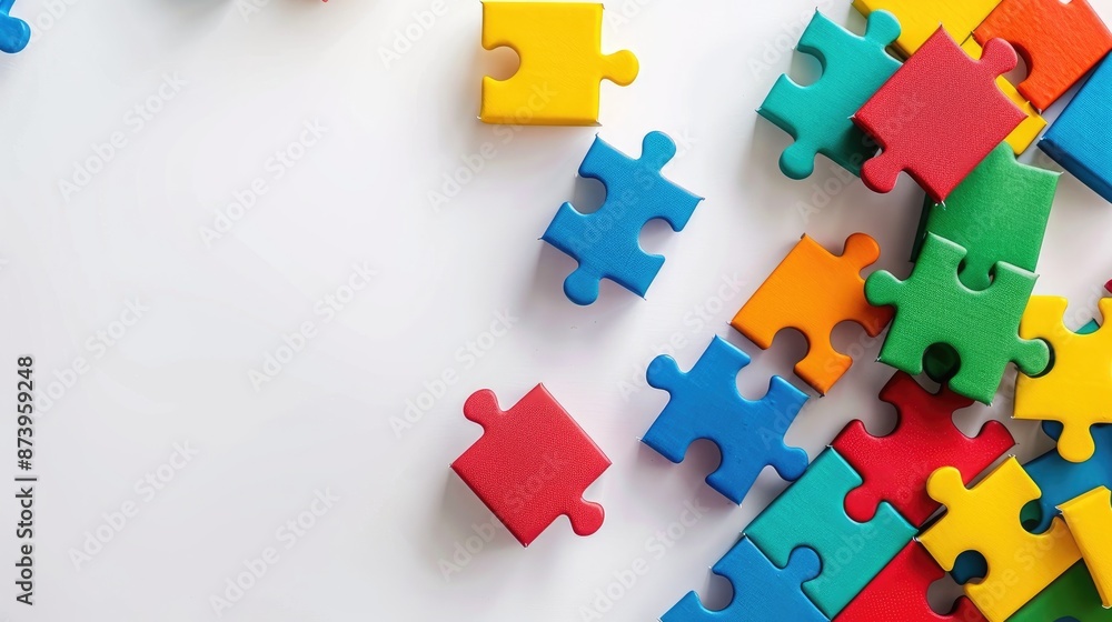 Obraz premium Space available with puzzle cubes on a white background