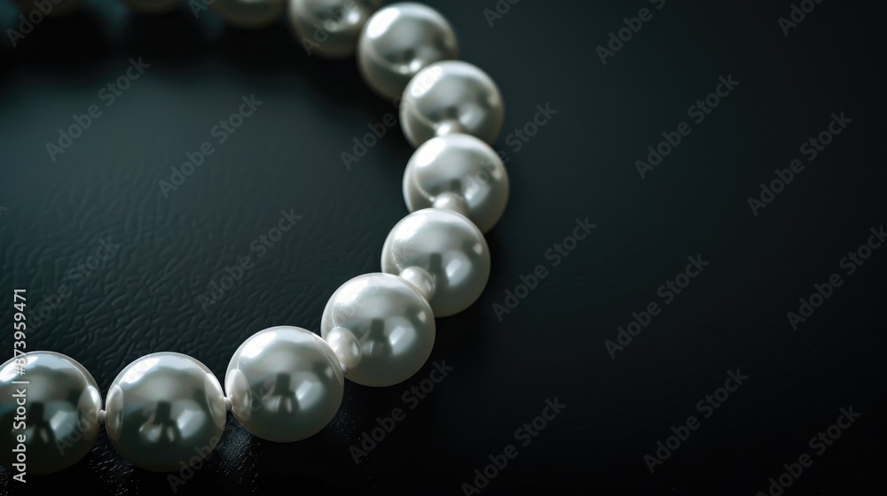 Stylish women s necklace adorned with white sea pearls against a sleek black backdrop embodying elegance and style Stylish women s necklace adorned with white sea pearls against a sleek black backdrop embodying elegance and style