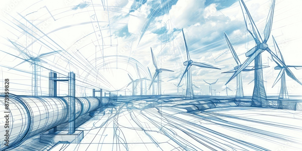 Detailed Pipeline and Wind Turbine Sketch Detailed Pipeline and Wind Turbine Sketch
