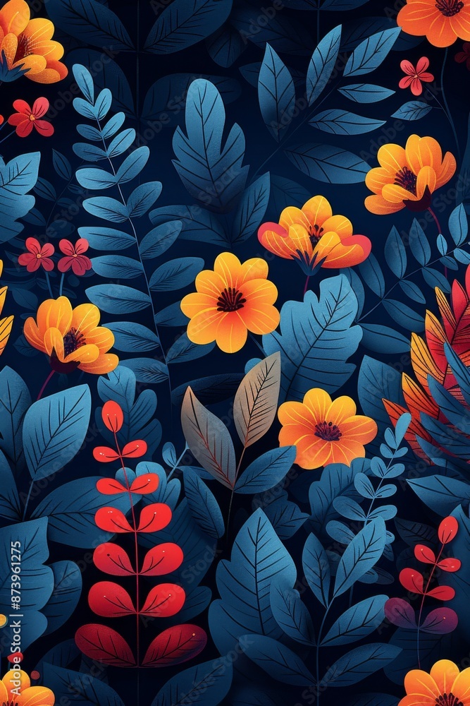 花と植物のイラスト、明るい色のフラットデザイン 花と植物のイラスト、明るい色のフラットデザイン