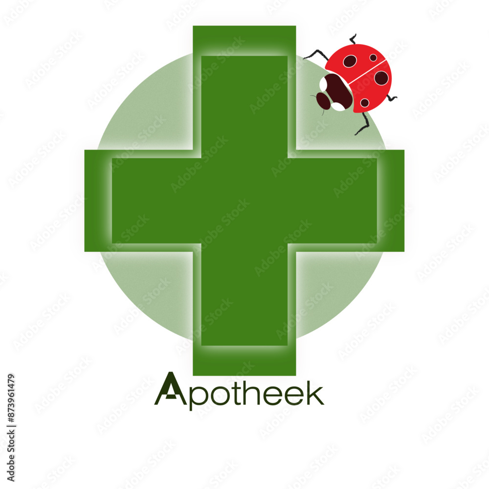 Fototapeta premium Pharmacy Cross with Pharmacy Sign and Ladybug in Vector