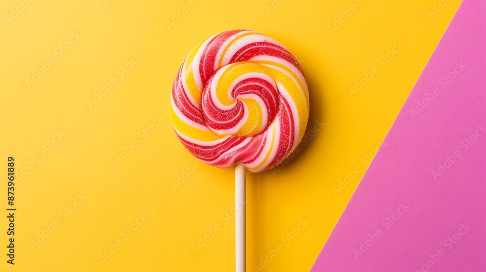 Candy lolypop on yellow and orchid background Candy lolypop on yellow and orchid background
