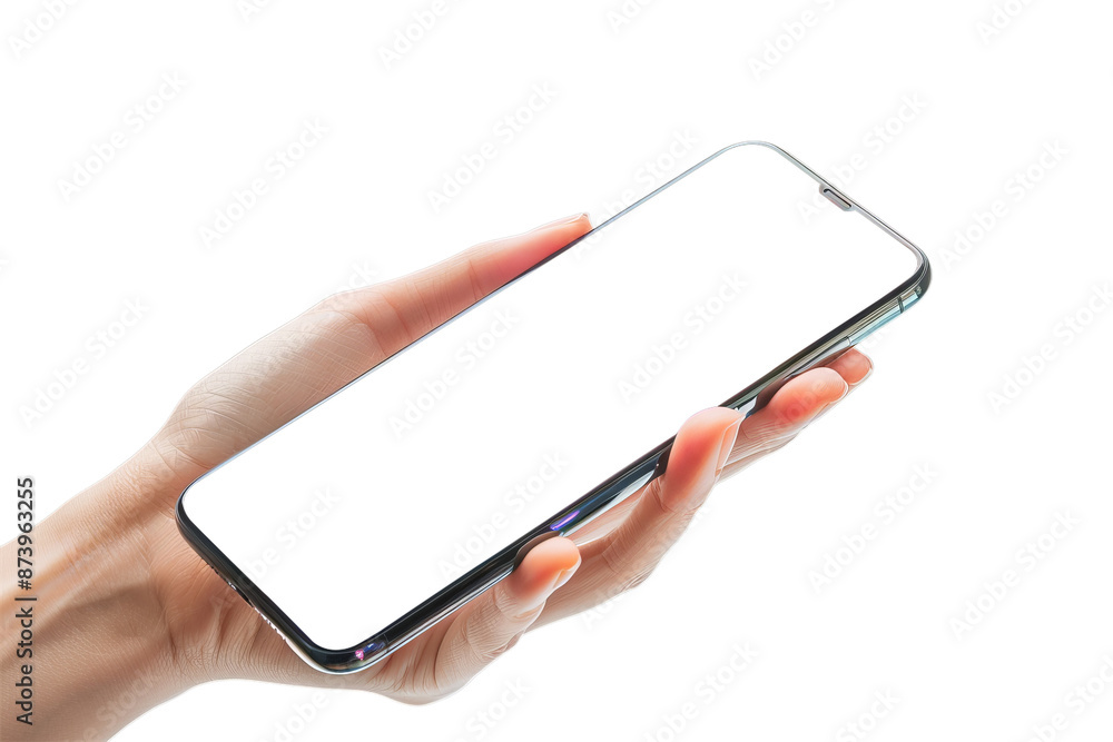hand holding smart phone on isolated transparent background hand holding smart phone on isolated transparent background