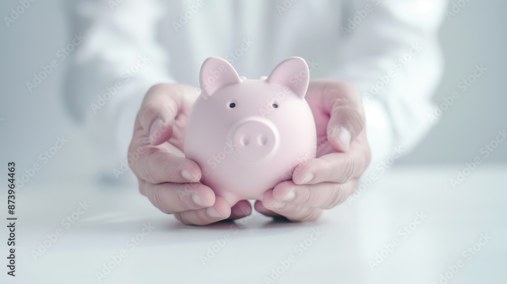 A person is holding a pink piggy bank A person is holding a pink piggy bank