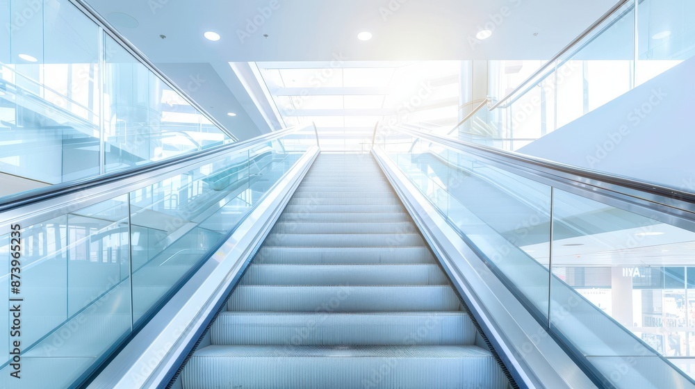 A glass escalator with a clear glass staircase A glass escalator with a clear glass staircase