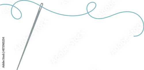 Sewing needle and thread logo, cartoon dressmaking accessories element, vector embroidery tool illustration, flat tailor craft supplies design, hand drawn sewing decoration object,