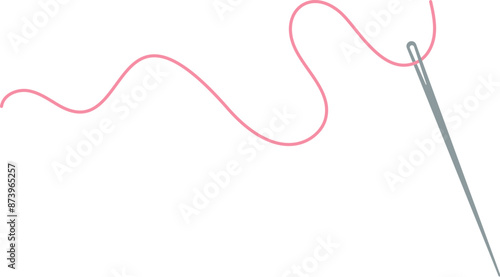 Embroidery needle and thread logo, vector sewing accessories element, doodle embroidery decoration design, hand drawn tailor craft supplies object, cartoon dressmaking tool illustration,
