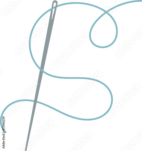 Embroidery needle and thread icon, cartoon tailor decoration element, doodle dressmaking supplies illustration, vector sewing accessories object, flat embroidery tool design,