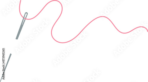 Sewing needle and thread logo, flat embroidery accessories illustration, vector tailor craft decoration element, doodle fashion supplies design, hand drawn sewing tool object,